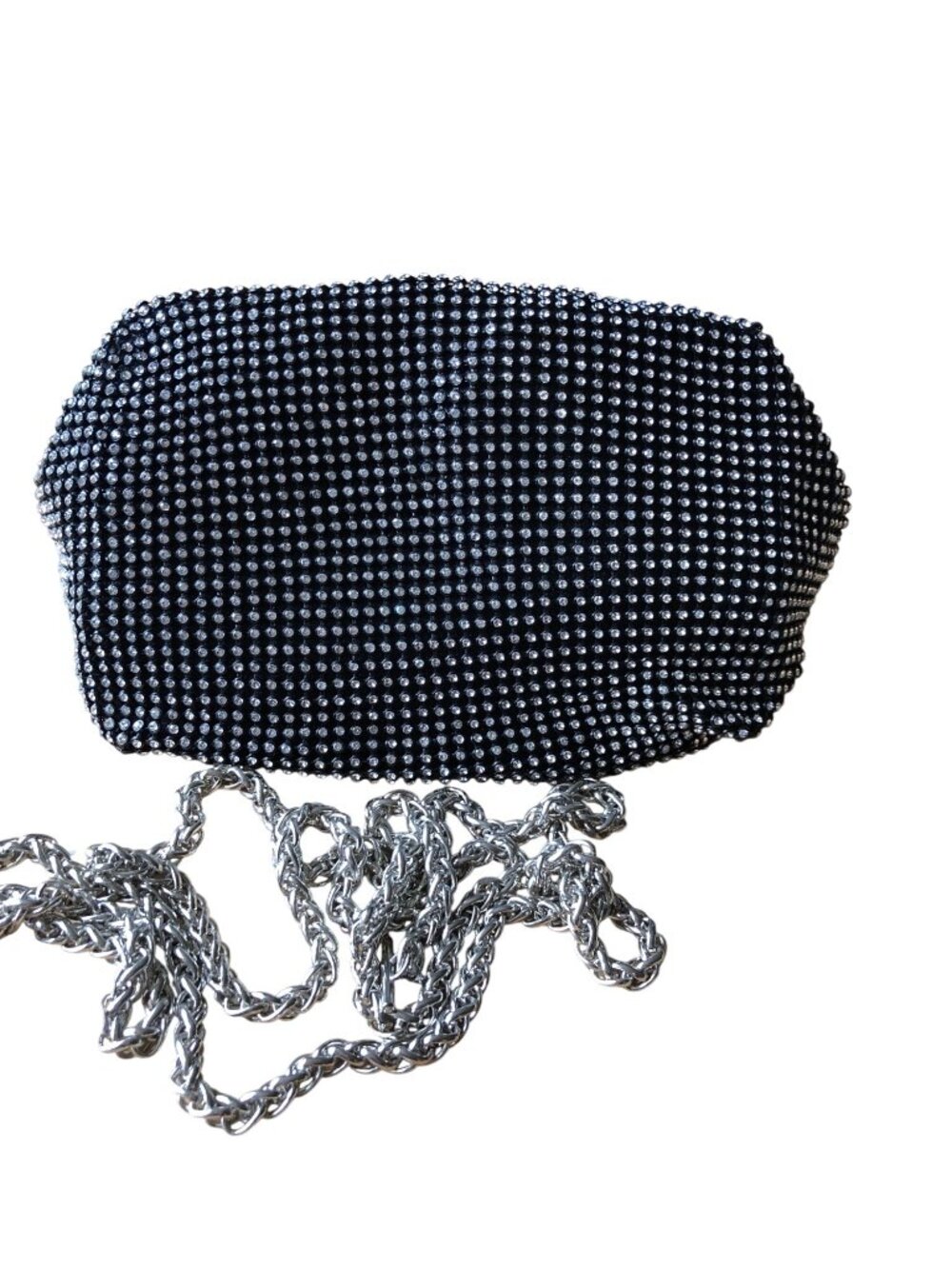 Black Rhinestone Bucket Bag Chain Handle Crossbody Strap Evening Formal Purse - Picture 8 of 11